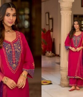 Lily & Lali Guls Pride Hot Pink Silk Readymade Salwar Suit Set with Bandhani Dupatta