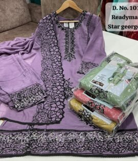 Premium Readymade Lavender Star Georgette Salwar Suit Set with Heavy Embroidery